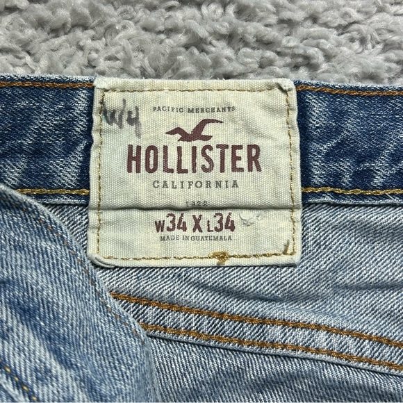 Hollister Jeans Mens 34 x 34 The Skinny Light Wash Button Fly Distressed Grunge - Picture 2 of 4
